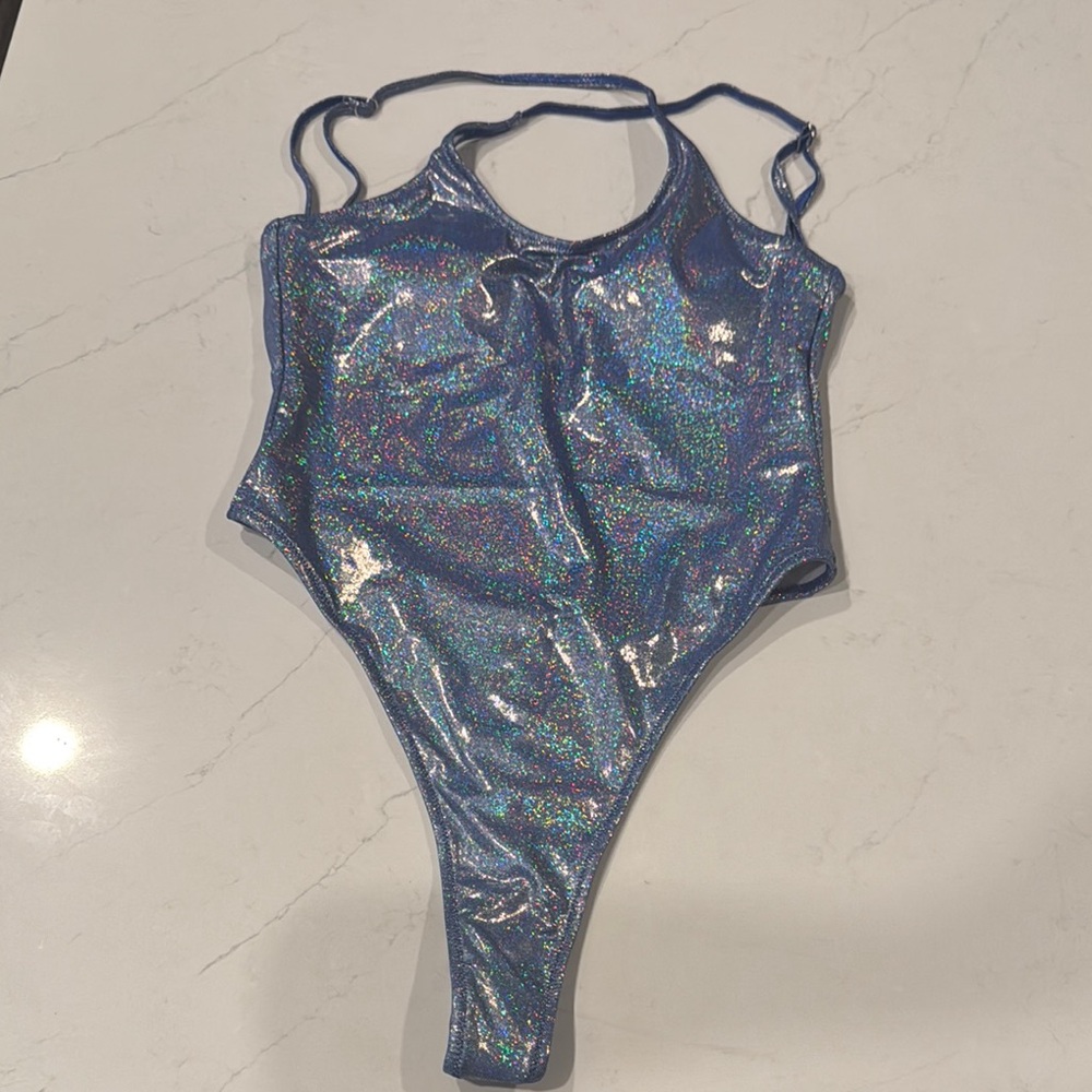 Holographic light blue/aqua color SHEIN thong Swimsuit